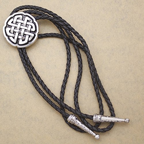 RechicGu Vintage Silver Western Celtic Trinity Cross Knot Leather Rodeo Wedding Necktie Bola Bolo Tie - Thumbnail 3