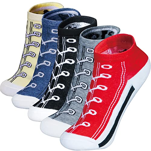 IBEILLI Women's Ankle Socks, 5 Pairs (Small-Large), Soft Cotton, Funny Low Cut Socks for Women Girls, Free Size, Non-Slip, Breathable, Liner Socks, Casual