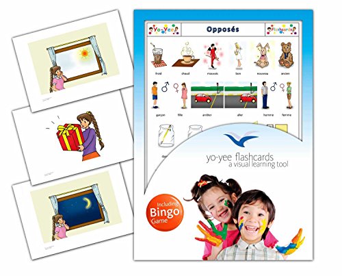 Opposites Flashcards in French Language - Flash Cards with Matching Bingo Game for Toddlers, Kids, Children and Adults - Size 4.13  5.83 in - DIN A6