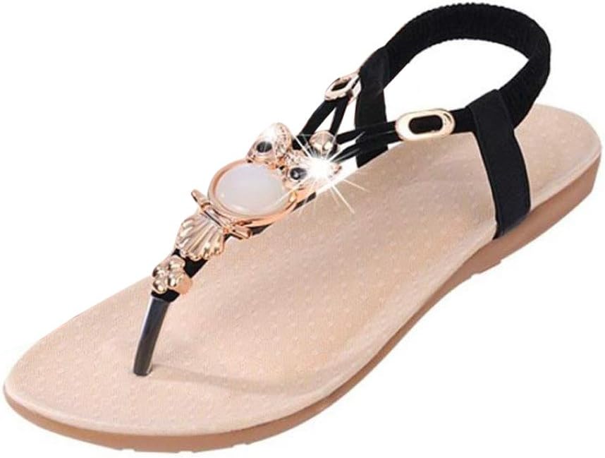 COPPEN Women Sandals Rhinestone Owl Sweet Clip Toe Soft Beach Shoes
