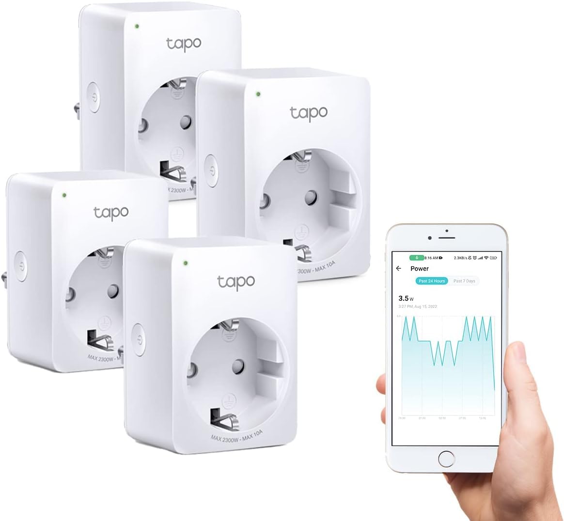 Tapo TP-Link Smart WLAN Steckdose P110 mit Energieverbrauchsmesser, Smart Home Alexa Steckdose, funktioniert mit Alexa, Google Home, Sprachsteuerung, Fernzugriff, Mini, 4 Pack