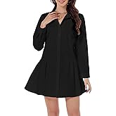 YEXPINE Women's Casual Button Down Shirt Dress Long Sleeve Collared Swing Ruffle Hem Shift Mini Dress
