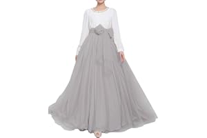 YULUOSHA Women Wedding Long Maxi Puffy Tulle Skirt Floor Length A Line with Bowknot Belt High Waisted for Wedding Party Evening