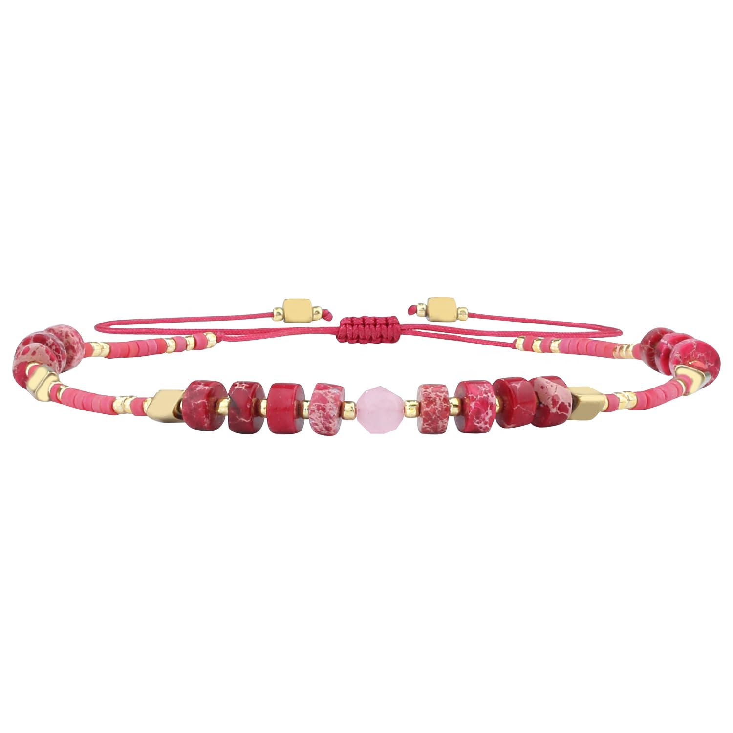 KELITCH Seed Beaded Friendship Bracelets Thin Rope Bracelets Women Fashion Handmade Jewelry (Rose I)