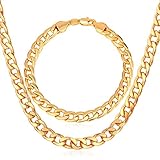U7 Men 7MM Wide Calssic Cuban Chain Platinum/Rose Gold/Black Gun Plated/18K Gold Plated Curb Chain Necklace & Link Bracelet Set,18-30