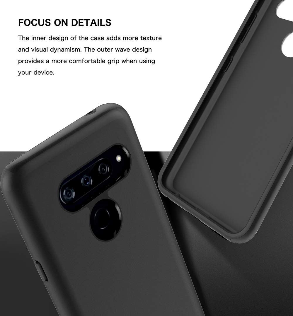 LG V40 ThinQ Case, Androgate [Pearl Series] Hybrid Matte Protective Back Cover Bumper Case LG V40, Black