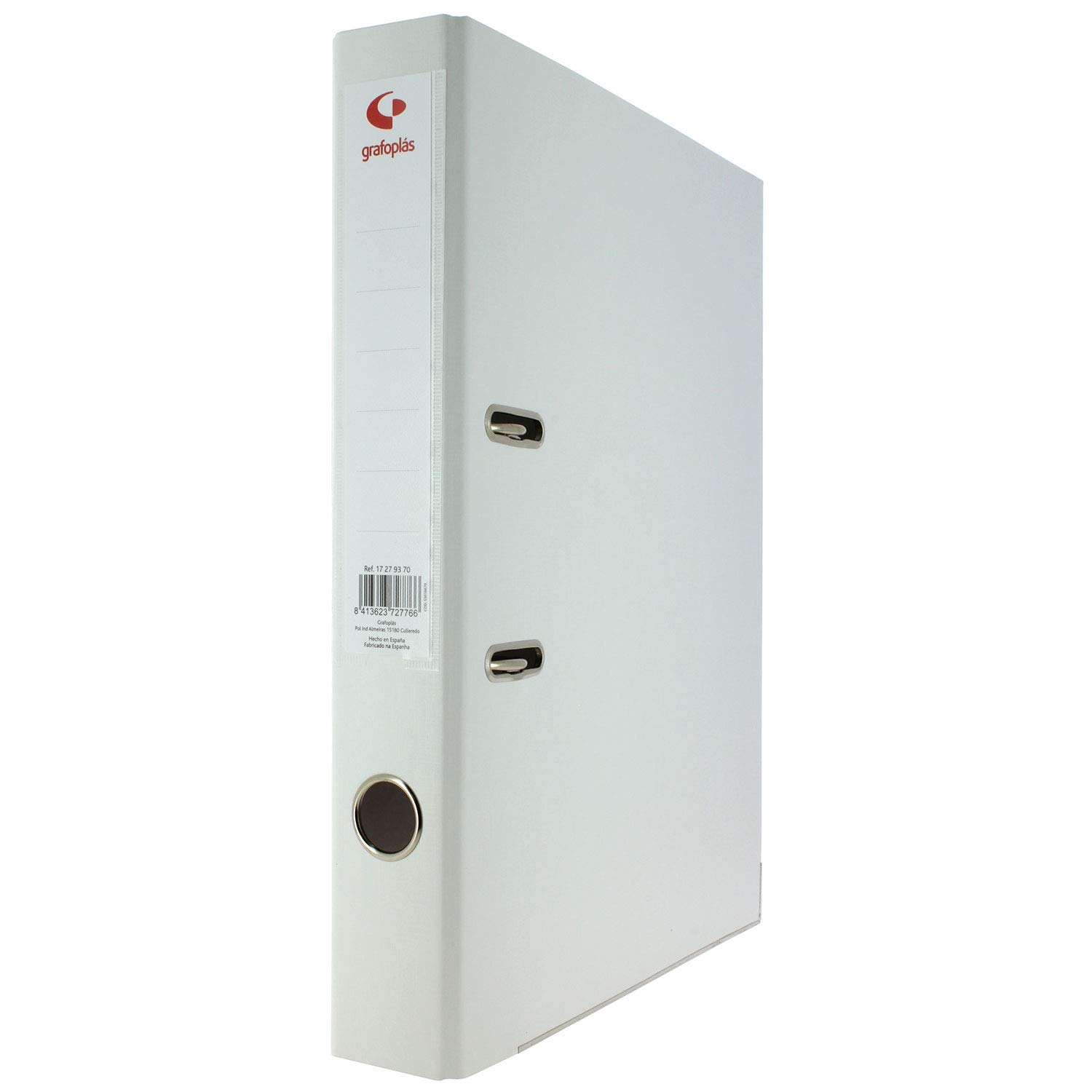 Grafoplás 27279370. Pack of 12 Lever Arch Folders, Folio Size, Rings 45 mm, White, Polypropylene Lined, Eyelet in Back, Grafcolor Series