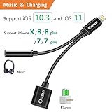 iphone 7 / 7 plus / 8 / X adapter, (Support iOS 10.3, 11)Cone 2 in 1 Lightning Adapter and Charger, Lightning to 3.5mm Aux Headphone Jack Audio Gender Adapter for iphone X, 8, 8 plus, 7(Black)