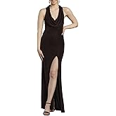 David's Bridal Metallic Plunge Neckline Halter Sheath Dress