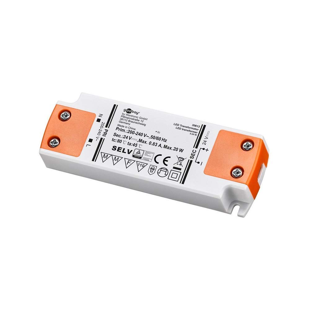 Goobay 30612 LED Transformer, 24 V (DC)/20 W, White