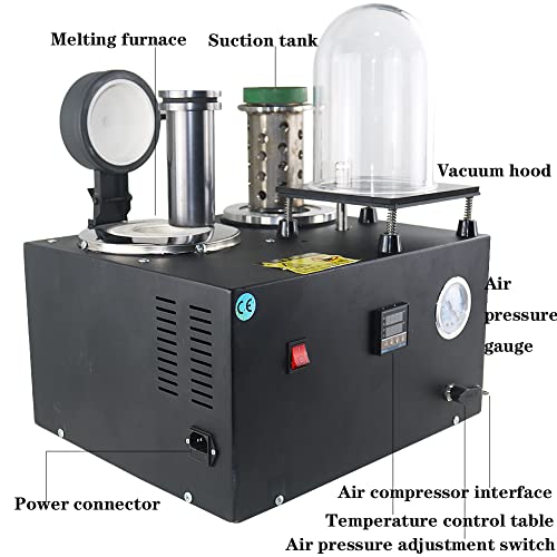 Vacuum Casting Machine Digital Display High Temperature Refining, 2KG Gold Melting Furnace,1400W 2000F Digital Electric Melting Furnace with Graphite Crucible for Melt Scrap, Silver, Gold, Copper