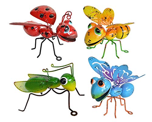GIFTME 5 Metal Garden Sculptures Statues Yard Art Decoration,Set of 4 Garden Decor Perfect Hanging The Tree, Porch,Backyard or Patio Wall Decor