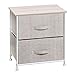 mDesign Short Vertical Dresser Storage Tower - Sturdy Steel Frame, Wood Top, Easy Pull Fabric Bins - Organizer Unit for Child/Kids Bedroom or Nursery - Textured Print - 2 Drawers - Linen/Natural