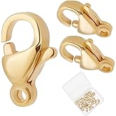 Beebeecraft 1 Box 50Pcs Lobster Claw Clasps 24K Gold Plated 304 Stainless Steel Trigger Small Snap Clasp for Bracelet Necklace Jewelry Making 9mm