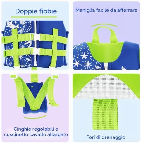 Gilet Nuoto Bambino, Galleggiante Regolabile, TÜV geprüft, Neoprene Morbido, 2-3 Anni 15-19kg, per Piscina Spiaggia Lezioni di Nuoto