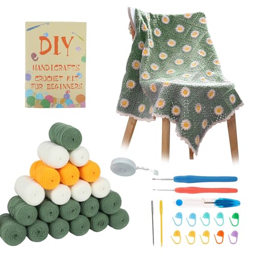 Crochet Kit for Beginners Blankets Daisy Granny Square Throw Kit for Adults Granny Square Yarn Blanket Making Kit Blanket Making Kit Crochet Kit with Patterns Easy Learn to Crochet for Beginners