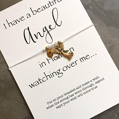 Personalized remembrance gift to offer sympathy to someone who lost a loved one with hand stamped initial charm. Angel wish bracelet A65