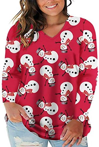 VISLILY Womens Plus Size Christmas Snowman Printed Shirts Holiday