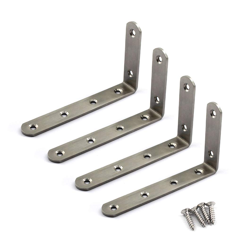 (4 Pieces) 125x75x3mm Angle Connector Corner Brackets (Thickness 3mm) Stainless Steel L Shape Brace Brackets with Screws