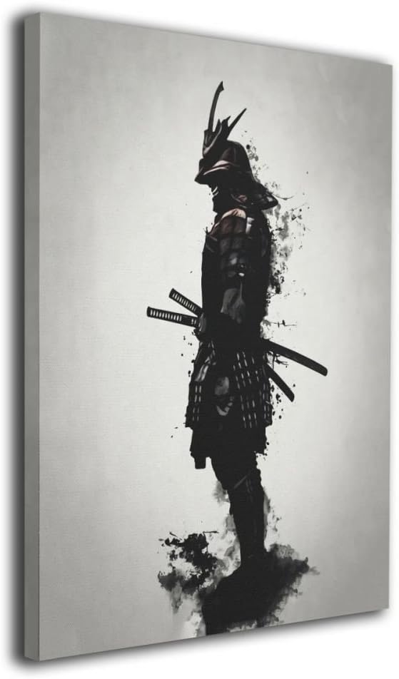 Martoo Art Armored Samurai Painted Framed Paintings Canvas Wall for Office Home Decor Pictures Modern Artwork for Living Room Decorations Ready to Hang 16x20 inch