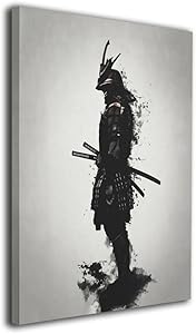Martoo Art Armored Samurai Painted Framed Paintings Canvas Wall for Office Home Decor Pictures Modern Artwork for Living Room Decorations Ready to Hang 16x20 inch