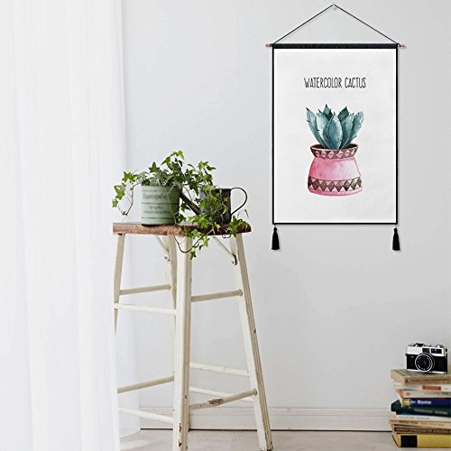 Adarl Natural Cactus Plants Painting Wall Hanging Artworks Wooden Scroll Painting Rolling Art Print on Canvas Framed with Tassel Ready to Hang for Home Office Decor #8