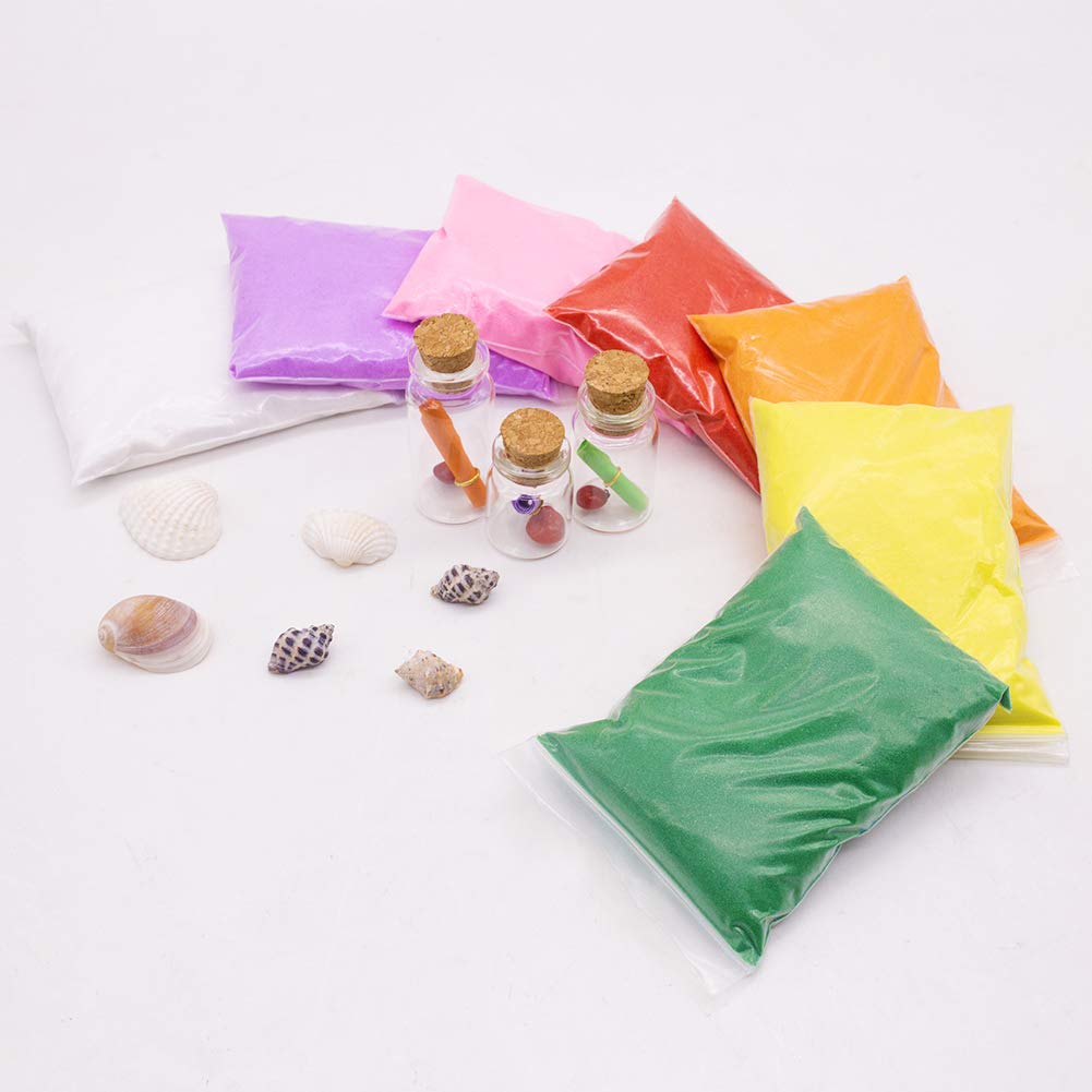 DIY Arts Crafts Kit, Sand Art Bottles Arts and Crafts Party Set for Kids, 20 Bottles, 10 Bags of Sand, Beach Seashells