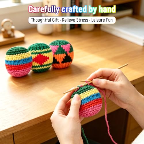 Hand-Made Knitted Footbag Colorful Crochet Kickballs Soft Hand Knitted Juggling Bags Suitable Outdoor and Indoor Party and Coordination Training, Suitable AduIts & ovet 14 Years oId Teens Use