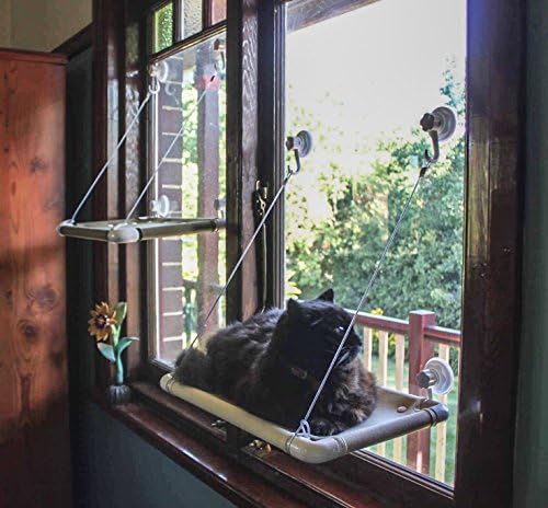 Window Mounted Cat Perch. Strong Upgraded Version, holds up to 40lbs! 4 Big Suction Cups included. Perfect for your fun loving cat!