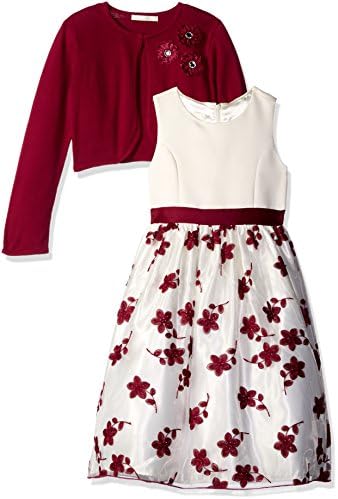 American Princess Girls' Embroidered Floral Sweater Occasion Dress
