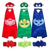 PJ Masks Costumes Set of 3 Capes and Masks with Hair Bands For Kids Catboy Owlette Gekko Dress Up
