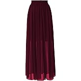 Topdress Women's Chiffon Skirts Elastic High Waist Tea Length A-line Ruffle Beach Skirts