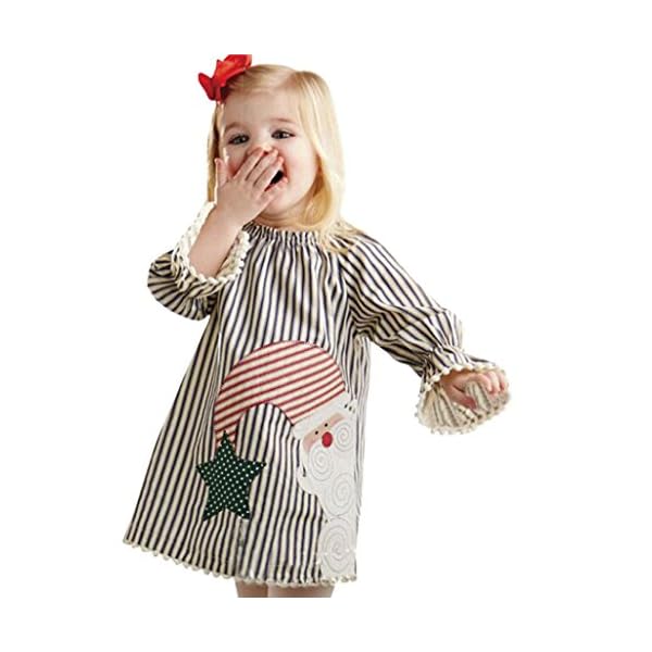 Christmas Baby Girls Santa Striped Princess Dress, Weiyun Newborn Baby Girls O-Neck Christmas Outfits Clothes(1~5T)