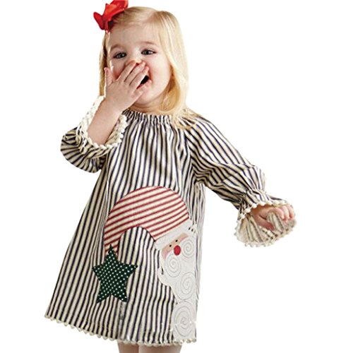 Christmas Baby Girls Santa Striped Princess Dress, Weiyun Newborn Baby Girls O-Neck Christmas Outfits Clothes,White,1T,Label Size:80