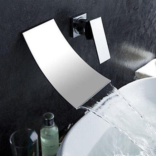Aquafaucet Waterfall Wall Mount Widespread Bathroom Sink Faucet Bathtub Mixer Tap ,Chrome Finished