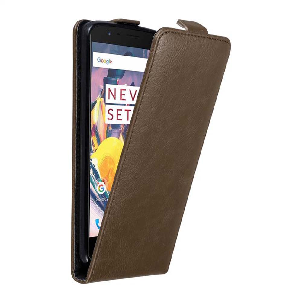 cadorabo Case works with OnePlus 3 / 3T in COFFEE BROWN - Flip Style Case with Magnetic Closure - Wallet Etui Cover Pouch PU Leather Flip