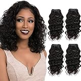 FASHION LINE Brazilian Body Wave/Water Wave/Deep Wave/Funmi/Human Hair Bundles Unprocessed Human Hair Natural Black(Water Wave, 4 Bundles)