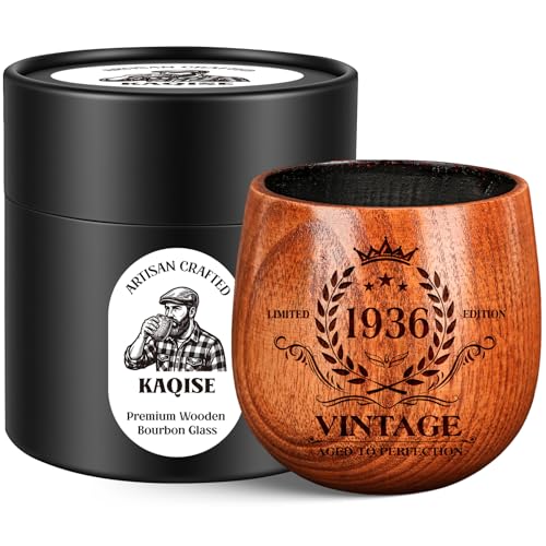 KAQISE 3.5" Charred Wooden Whiskey Glass, 90th Milestone for Men - Natural Wood Bourbon Tumbler Cup, Whiskey Grail for Anniversary, Retirement, Birthday, Grandpa, Dad, Husband - 1936 at Amazon