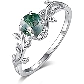 Angol Natural Moss Agate Ring 925 Sterling Silver Leaf Ring Engagement Promise Rings for Women Jewelry Gift (8, Silver)