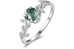 Angol Natural Moss Agate Ring 925 Sterling Silver Leaf Ring Engagement Promise Rings for Women Jewelry Gift