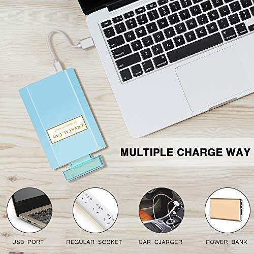 LIGHTDESIRE Mini Fan Handheld Rechargeable, Portable Retractable 3 Speeds with Fragrance, Personal Fans Small Handheld Battery Operated Desk Electric Fan for Travel Home Office School Queue (Blue) - Thumbnail 5