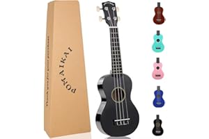 POMAIKAI Ukulele Musical Instruments Starter Wood Soprano Ukele Hawaiian Small Guitar Ukelele 21" Beginner Adult and Students (Black)