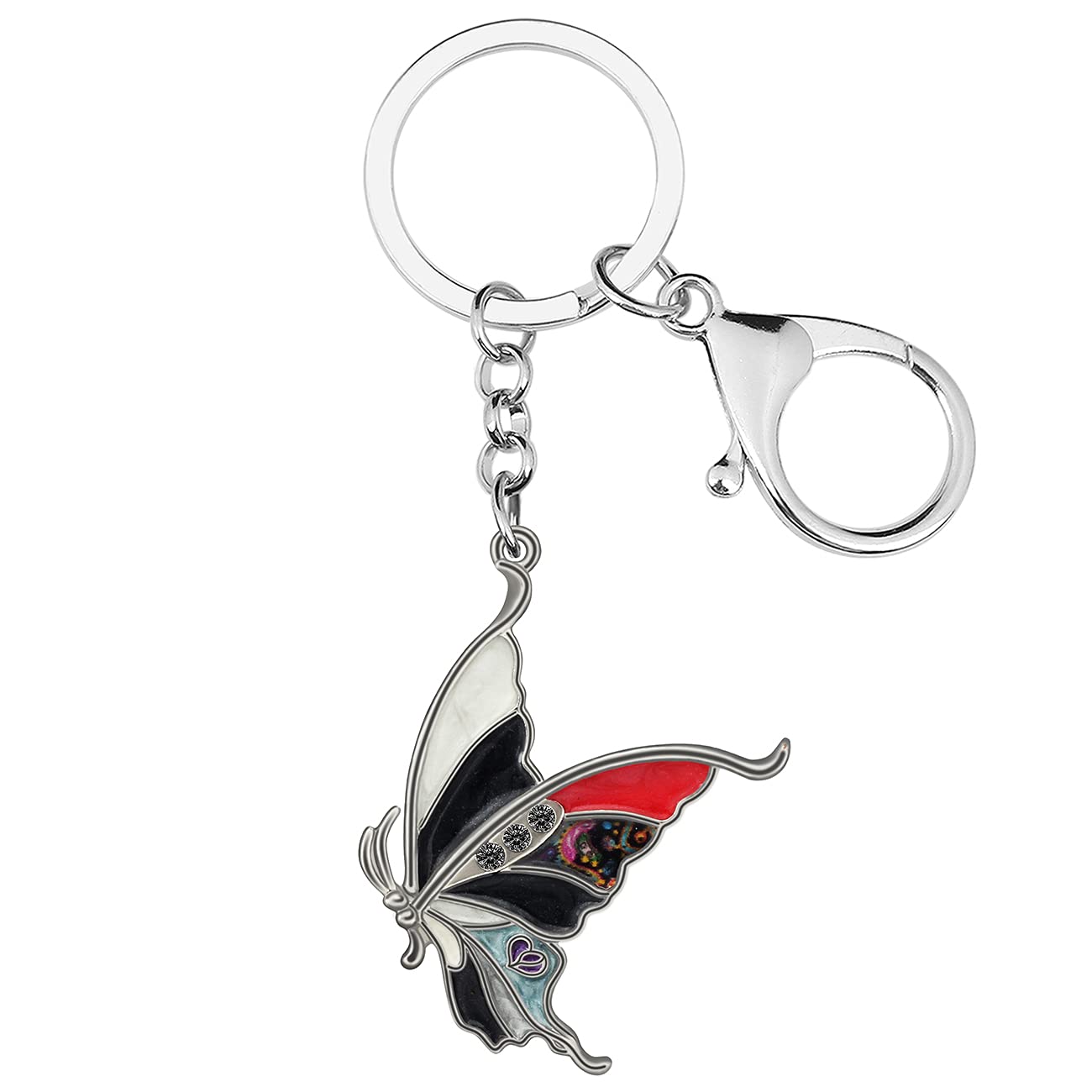 Enamel Alloy Flying Butterfly Keychain Insect Jewelry For Women Girls Bag Wallet Charm Gift (Black)
