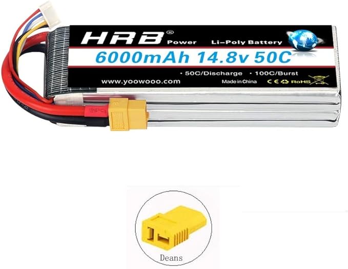 HRB 14.8V 6000mAh 4S Lipo Battery Pack 50C con XT60 Plug per RC aereo, RC elicottero, RC auto, RC camion, RC barca CondizioneTipo