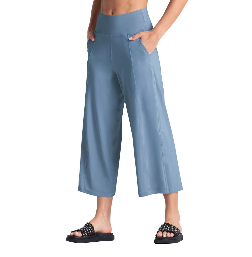Photo 1 of (medium) THE GYM PEOPLE Bootleg Yoga Capris Pants for Women Tummy Control High Waist Workout Flare Crop Pants with Pockets (Medium, Denim Blue)