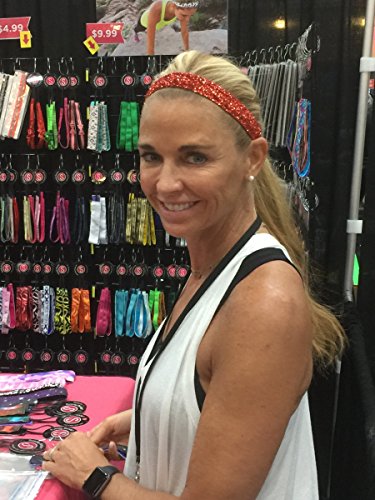 Sweaty Bands Womens Girls Headband - Non-Slip Velvet-Lined Sparkle Hairband - Viva Diva Red 1-Inch - Thumbnail 4