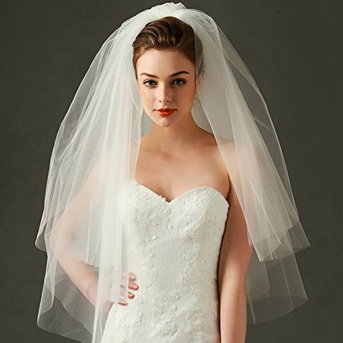 Rimobul Elegent 2 Tiers Short Bridal Wedding Veil With Comb - Ivory