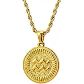 LMUWECNO 18K Gold Plated Zodiac Necklace for Women Men, Retro Coin Zodiac Sign Pendant Necklaces, Hypoallergenic & Anti-Tarnish, Adjustable Chain Horoscope Jewelry with Gift Box, Birthday Gifts for Her Him
