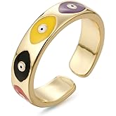 Winssigma Evil Eye Ring for Women, 18K Gold Plated Colorful Cubic Zirconia Turkish Faith Protection for Women
