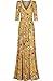 Bon Rosy Women's 3/4 Sleeve Deep V-Neck Printed Maxi Faux Wrap Dress Mustard L